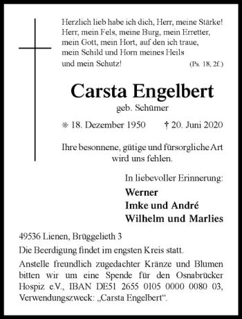 Anzeige von Carsta Engelbert von Westfälische Nachrichten