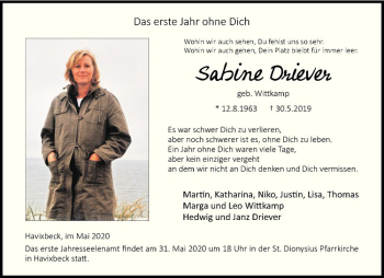 Anzeige von Sabine Driever von Westfälische Nachrichten