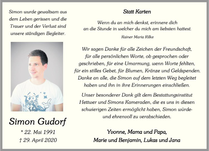  Traueranzeige für Simon Gudorf vom 11.06.2020 aus Westfälische Nachrichten