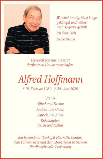 Anzeige von Alfred Hoffmann von Westfälische Nachrichten