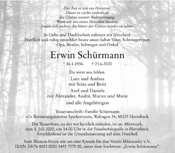Anzeige von Erwin Schürmann von Westfälische Nachrichten