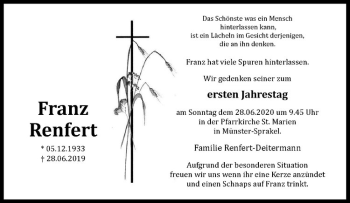 Anzeige von Franz Renfert von Westfälische Nachrichten