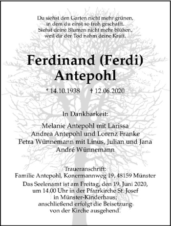 Anzeige von Ferdinand Antepohl von Westfälische Nachrichten