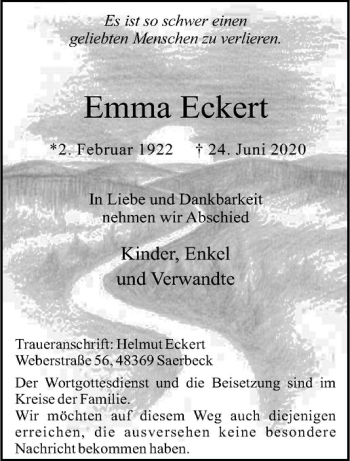 Anzeige von Emma Eckert von Westfälische Nachrichten