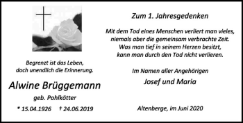 Anzeige von Alwine Brüggemann von Westfälische Nachrichten