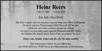 Anzeige von Heinz Reers von Westfälische Nachrichten