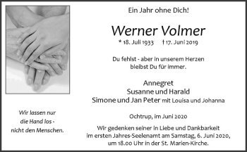 Anzeige von Werner Volmer von Westfälische Nachrichten