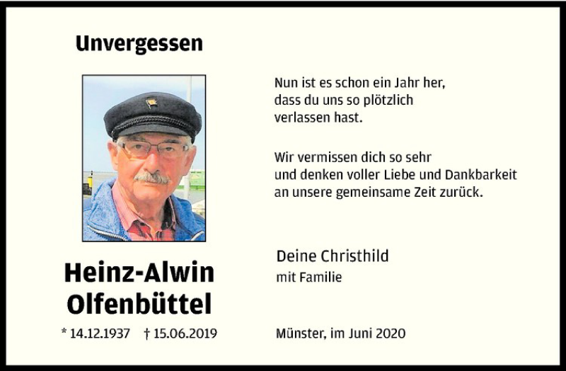  Traueranzeige für Heinz-Alwin Olfenbüttel vom 13.06.2020 aus Westfälische Nachrichten