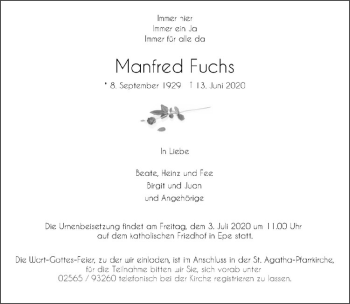 Anzeige von Manfred Fuchs von Westfälische Nachrichten