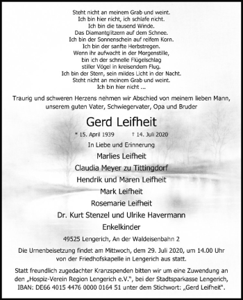 Anzeige von Gerd Leifheit von Westfälische Nachrichten