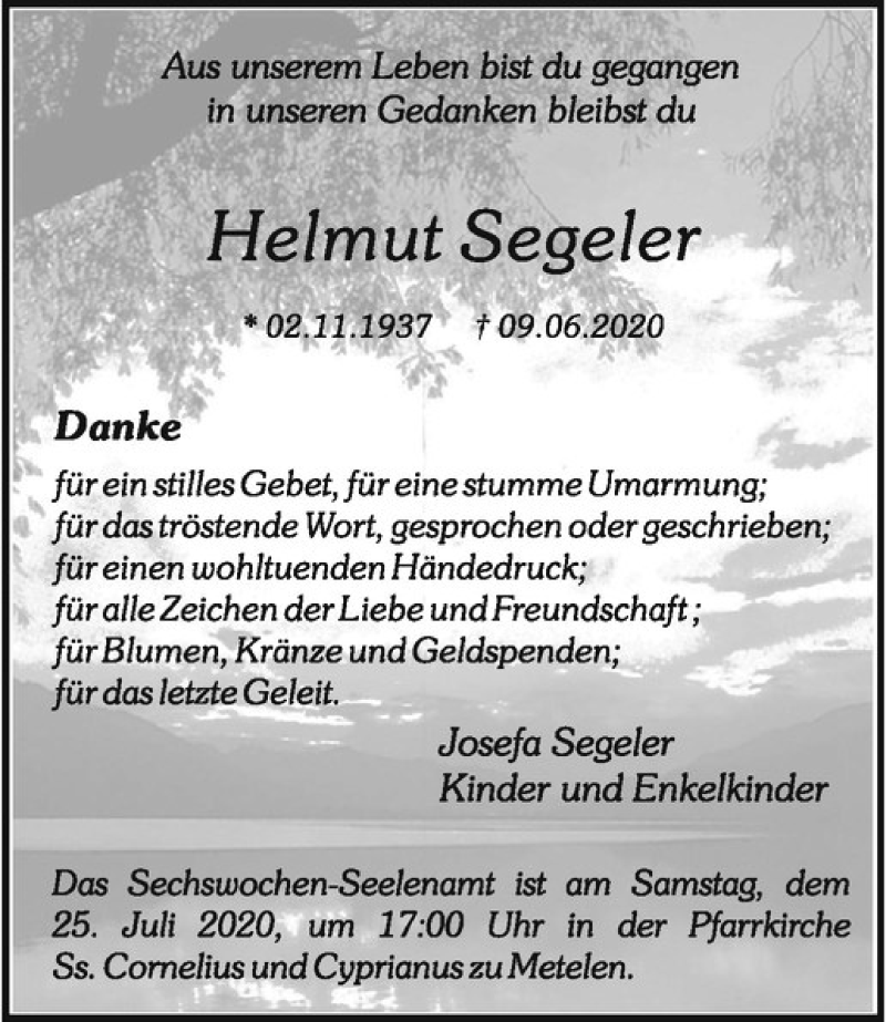  Traueranzeige für Helmut Segeler vom 23.07.2020 aus Westfälische Nachrichten