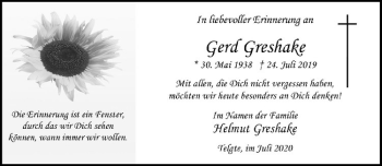 Anzeige von Gerd Greshake von Westfälische Nachrichten