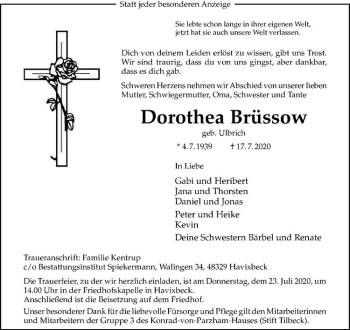 Anzeige von Dorothea Brüssow von Westfälische Nachrichten