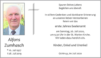 Anzeige von Alfons Zumhasch von Westfälische Nachrichten