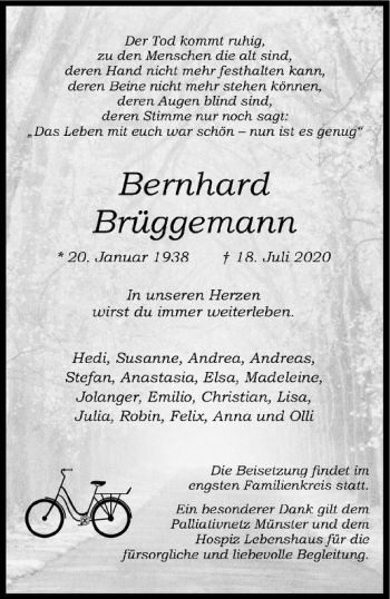 Anzeige von Bernhrad Brüggemann von Westfälische Nachrichten