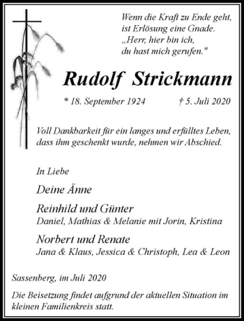 Anzeige von Rudolf Strickmann von Westfälische Nachrichten