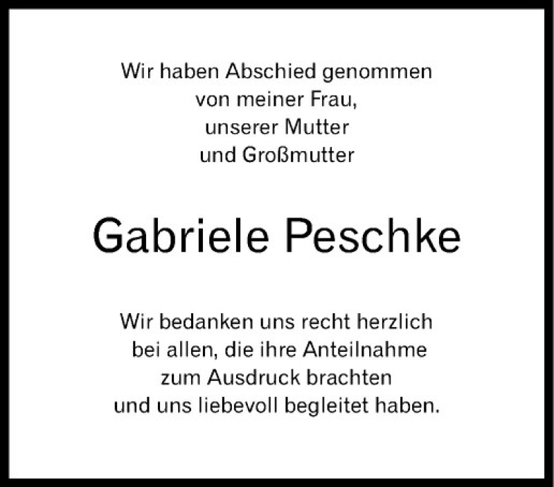  Traueranzeige für Gabriele Peschke vom 11.07.2020 aus Westfälische Nachrichten
