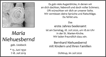 Anzeige von Maria Niehuesbernd von Westfälische Nachrichten