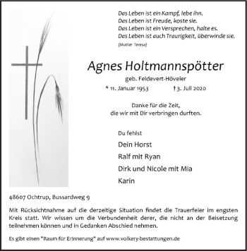 Anzeige von Agnes Holtmannspötter von Westfälische Nachrichten
