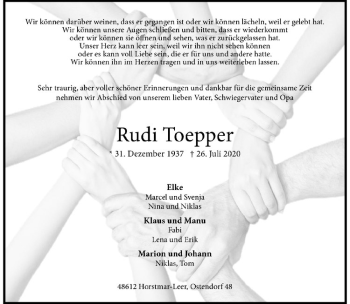 Anzeige von Rudi Toepper von Westfälische Nachrichten