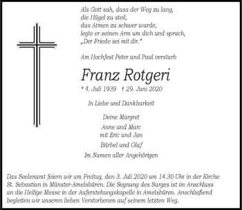 Anzeige von Franz Rotgeri von Westfälische Nachrichten