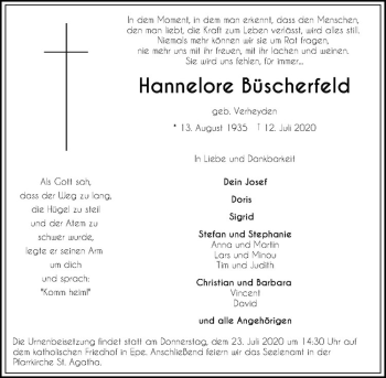 Anzeige von Hannelore Büscherfeld von Westfälische Nachrichten