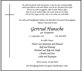 Anzeige von Gertrud Husche von Westfälische Nachrichten