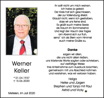 Anzeige von Werner Keller von Westfälische Nachrichten