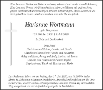 Anzeige von Marianne Wortmann von Westfälische Nachrichten