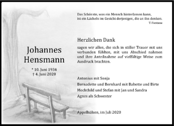 Anzeige von Johannes Hensmann von Westfälische Nachrichten