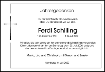 Anzeige von Ferdi Schilling von Westfälische Nachrichten