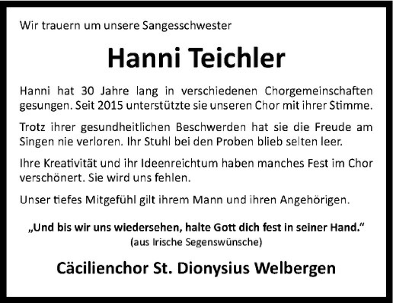  Traueranzeige für Hanni Teichler vom 28.07.2020 aus Westfälische Nachrichten