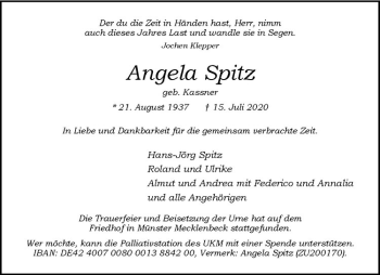 Anzeige von Angela Spitz von Westfälische Nachrichten