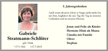 Anzeige von Gabriele Stratmann-Schlüter von Westfälische Nachrichten