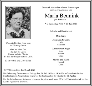 Anzeige von Maria Beunink von Westfälische Nachrichten