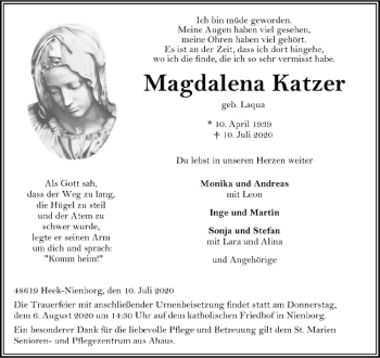 Anzeige von Magdalena Katzer von Westfälische Nachrichten