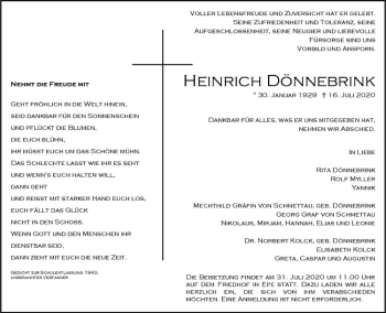 Anzeige von Heinrich Dönnebrink von Westfälische Nachrichten