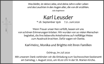 Anzeige von Karl Leusder von Westfälische Nachrichten