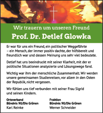 Anzeige von Detlef Glowka von Westfälische Nachrichten