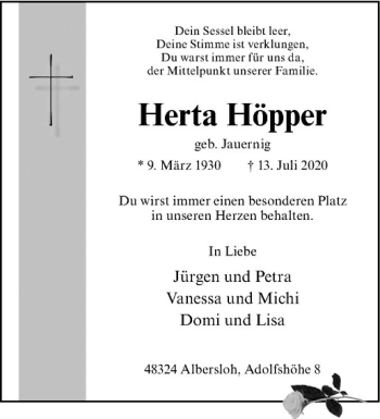 Anzeige von Herta Höpper von Westfälische Nachrichten