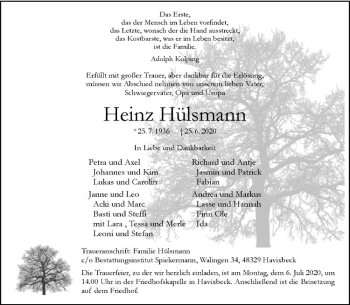 Anzeige von Heinz Hülsmann von Westfälische Nachrichten