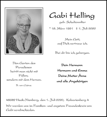 Anzeige von Gabi Helling von Westfälische Nachrichten