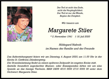 Anzeige von Margarete Stüer von Westfälische Nachrichten