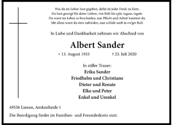 Anzeige von Albert Sander von Westfälische Nachrichten