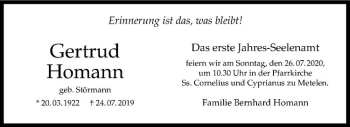 Anzeige von Gertrud Homann von Westfälische Nachrichten
