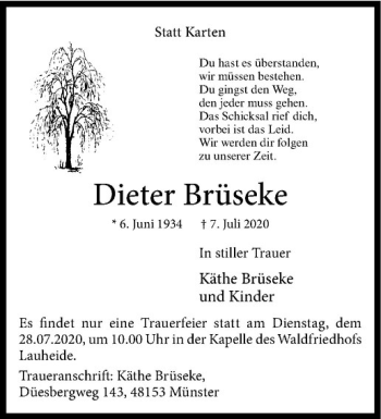 Anzeige von Dieter Brüseke von Westfälische Nachrichten