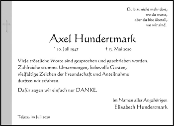 Anzeige von Axel Hundertmark von Westfälische Nachrichten