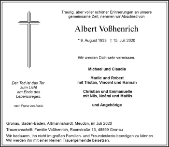 Anzeige von Albert Voßhenrich von Westfälische Nachrichten