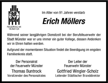 Anzeige von Erich Möllers von Westfälische Nachrichten