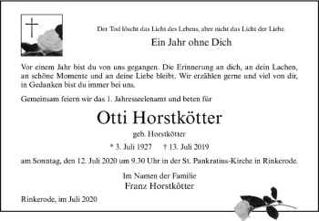 Anzeige von Otti Horstkötter von Westfälische Nachrichten